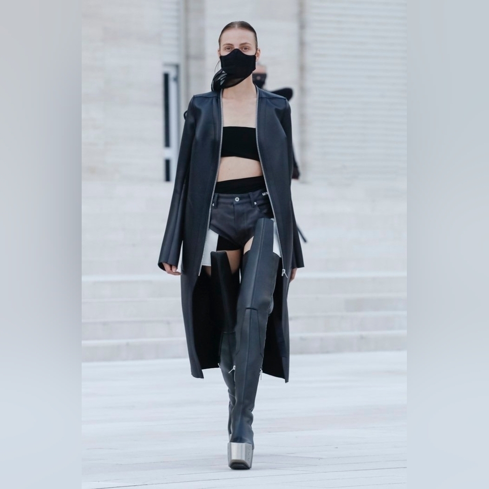 Rick Owens  Phlegethon SS21 Klaus Belted Textured-leather Coat Black size 4 EUC